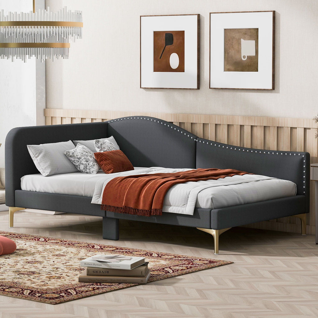 Upholstered Daybed With Headboard And Armrest, Support Legs by Unique Piece Furniture