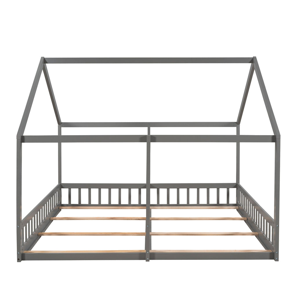 House Platform Beds, 2 Shared Beds, Metal Frame With Guardrails by Unique Piece Furniture