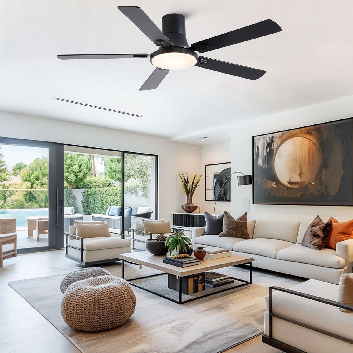 Flush Mount Ceiling Fans With LED Light And Remote Control, 5 Blades by Unique Piece Furniture