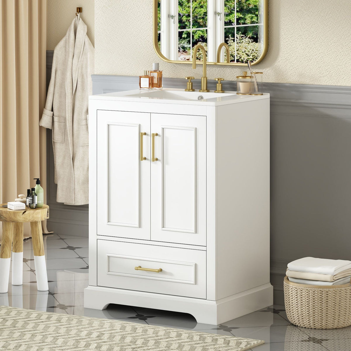 Bathroom Vanity With Sink, 1 Divided Drawer And 2 Soft Close Doors With Double Shelf by Unique Piece Furniture