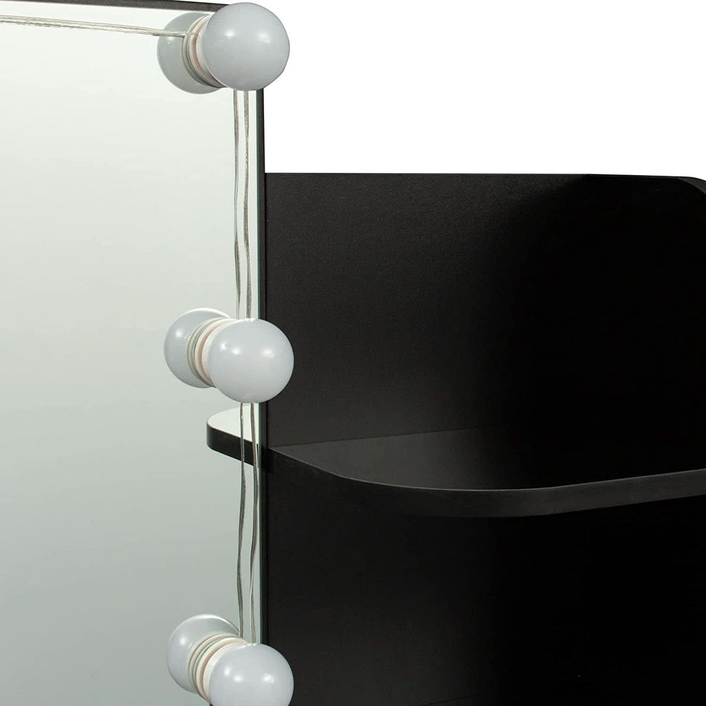 Black Vanity Set With 10 Lights For Bedroom Storage by ShipItFurniture