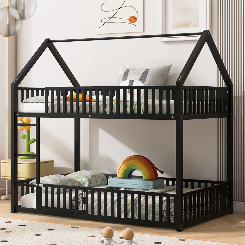 Metal House Bunk Bed With Fence And Door by Unique Piece Furniture