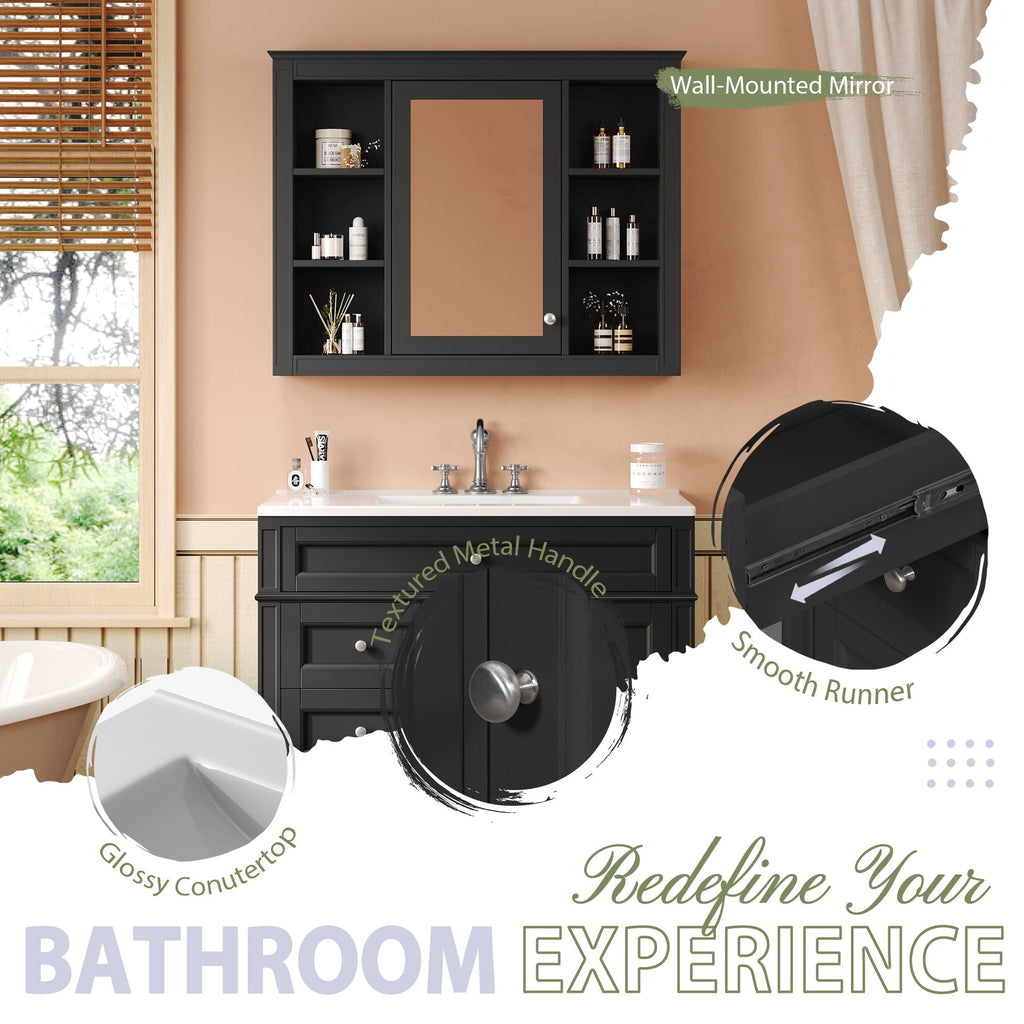 Bathroom Vanity With Mirror Cabinet, Single Sink With 2 Soft Closing Doors And 4 Drawers by Unique Piece Furniture