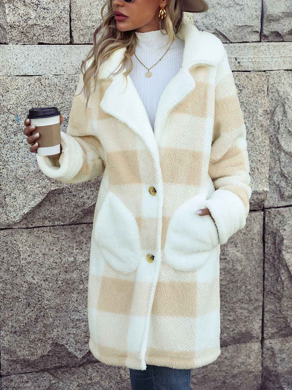 Plaid Button Down Coat with Pockets by Wild and Free Boutique