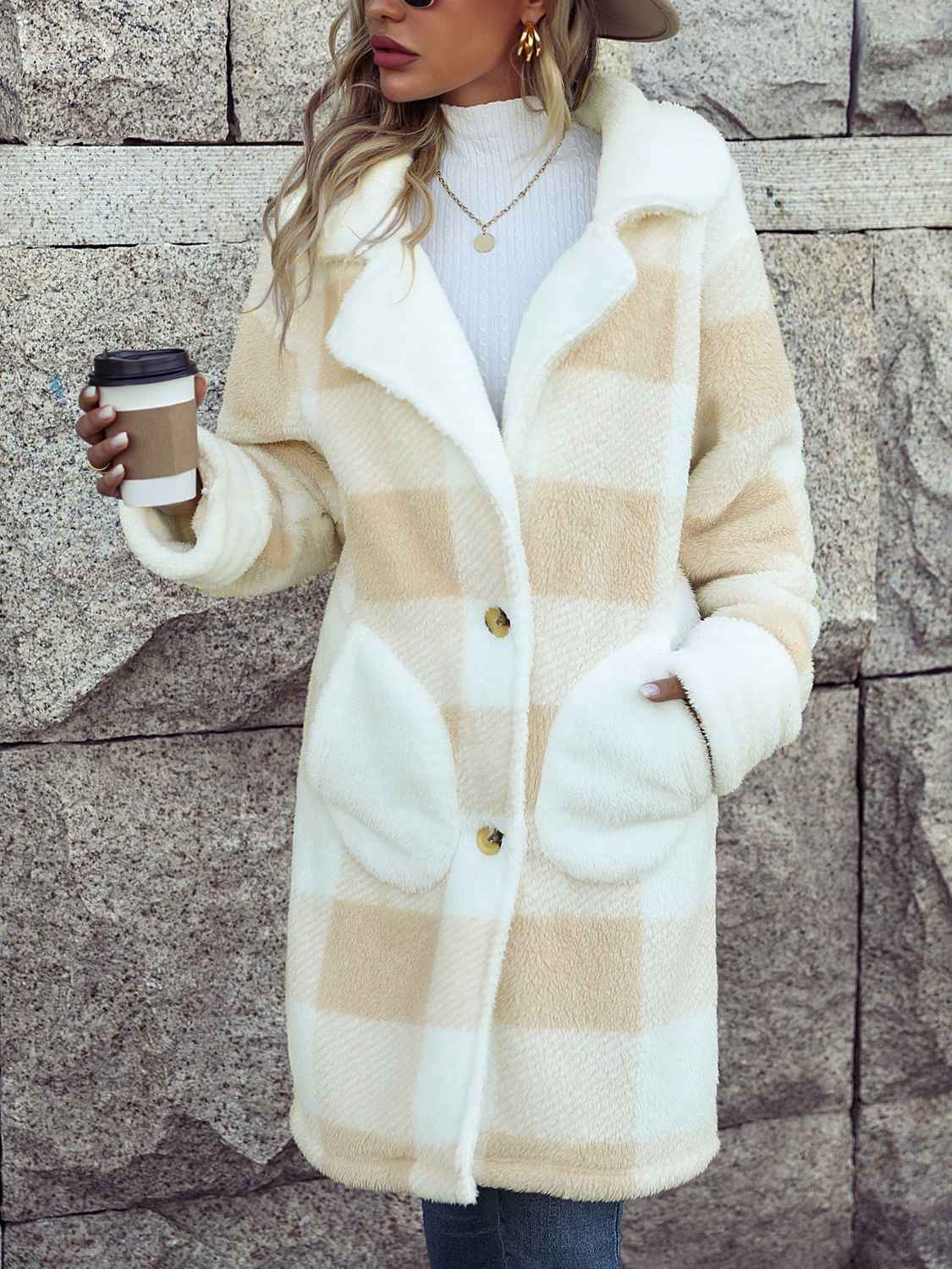 Plaid Button Down Coat with Pockets by Wild and Free Boutique