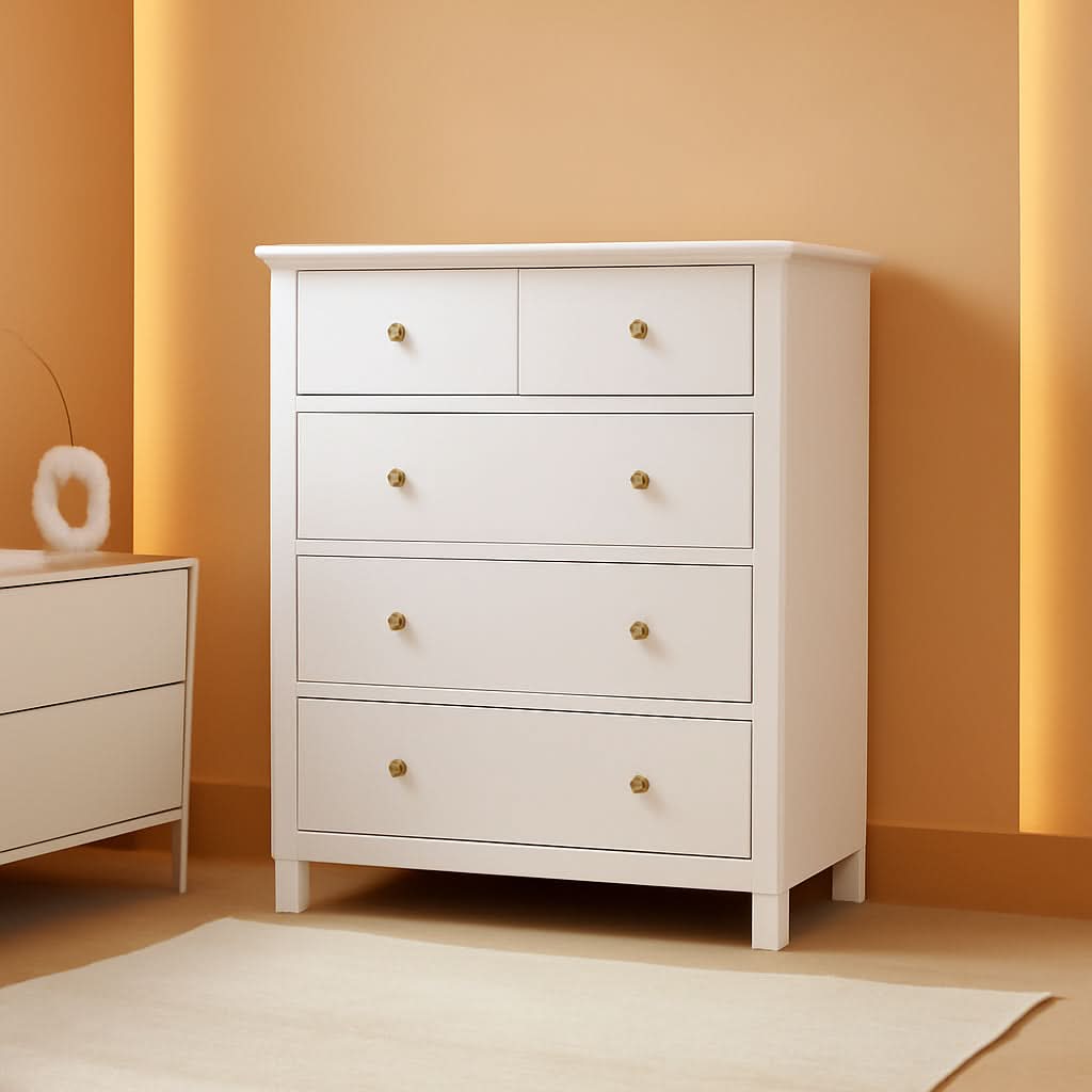 White Five Drawer Dresser For Bedroom Organization by ShipItFurniture
