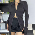 Women's V-Neck Ribbed Knit Button Cardigan Top – Black by FitiqueFit