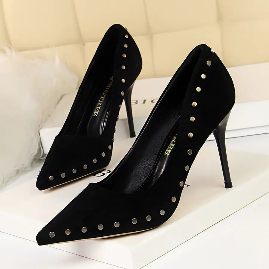 Vintage Women's High Heels with Pointed Toe and Studs by Trendy Attic Store01