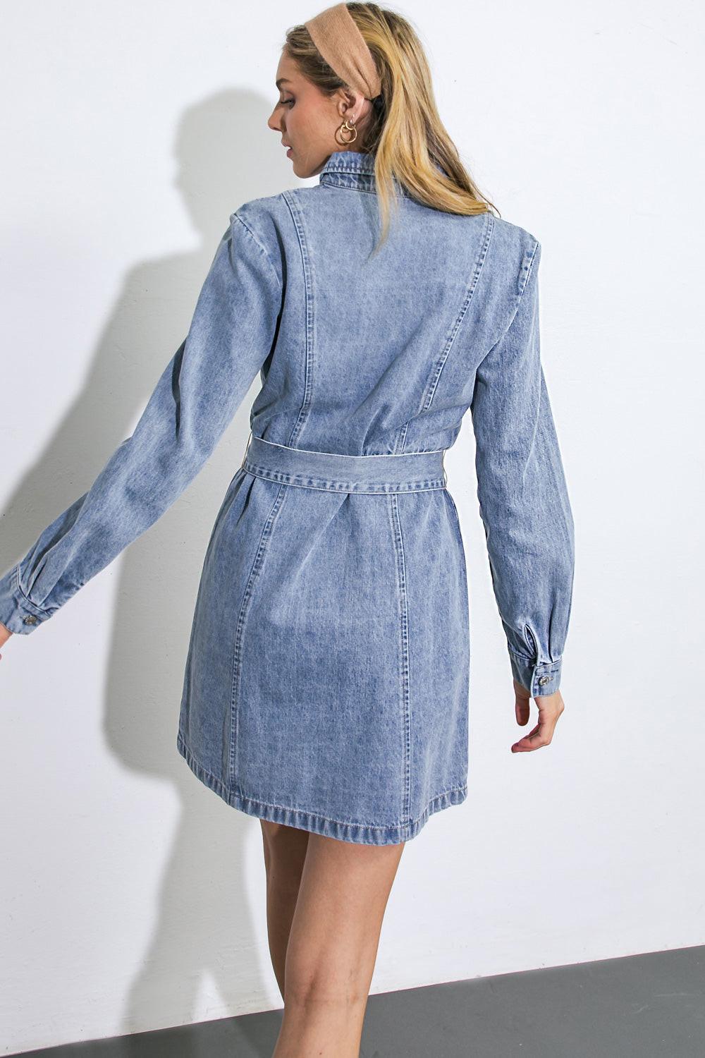 BE A LIGHT DENIM MINI DRESS by Flying Tomato