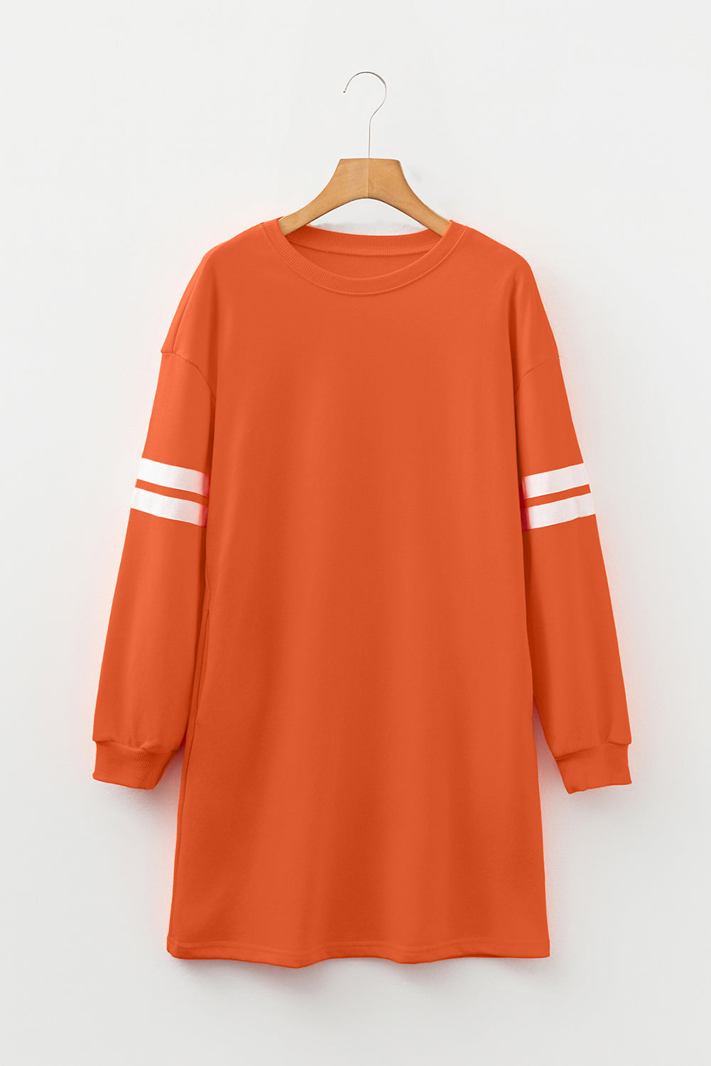 Fiery Red Varsity Contrast Banded Sleeve Shift Sweatshirt Dress by Wild and Free Boutique