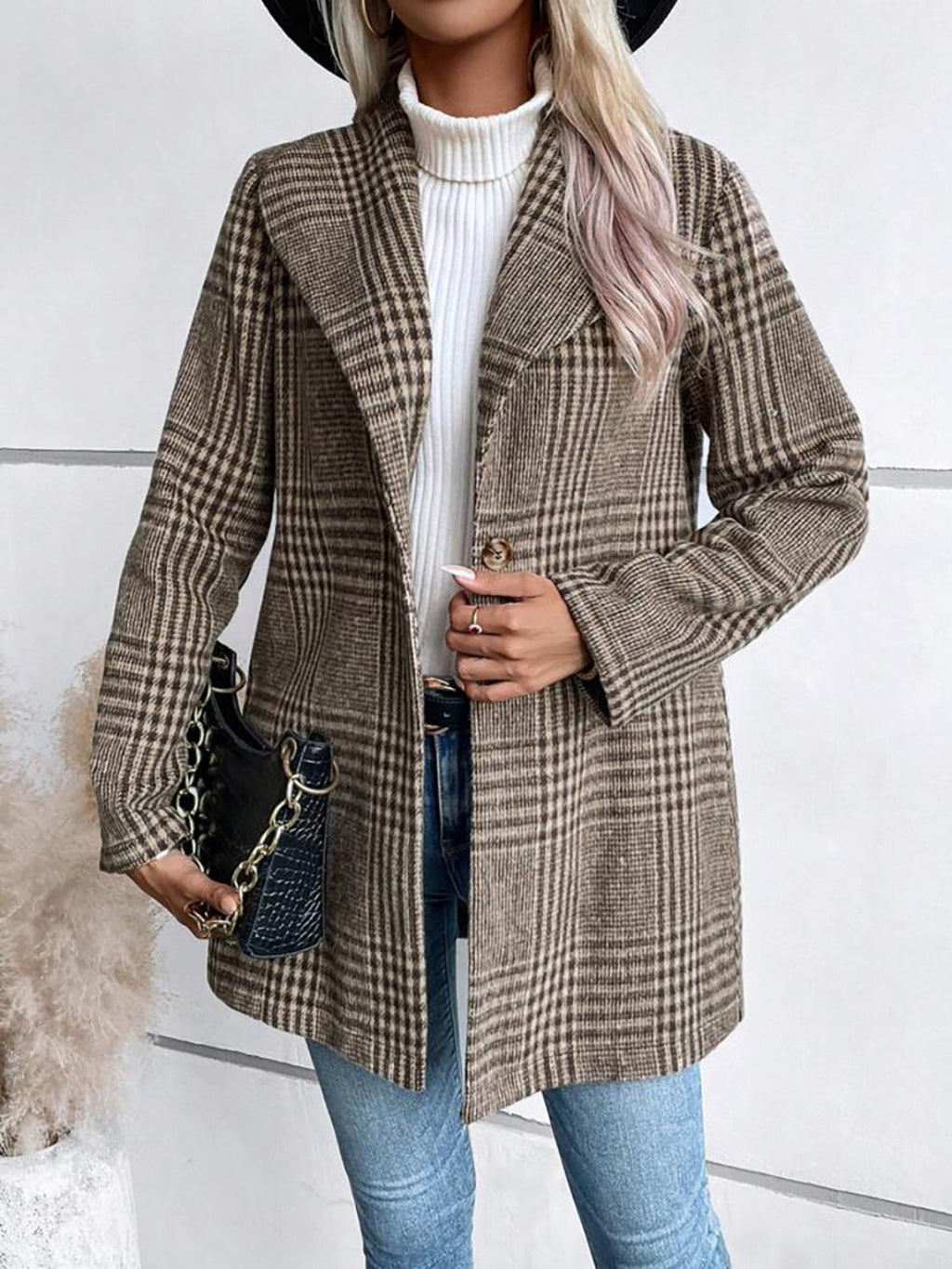 Plaid Collared Neck Long Sleeve Jacket by Wild and Free Boutique