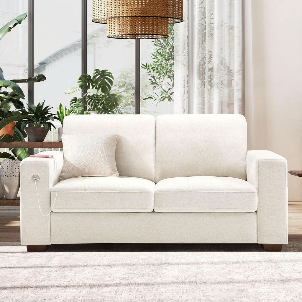 70 Inch Gray Chenille Loveseat With USB C Ports And Plush Cushions by ShipItFurniture