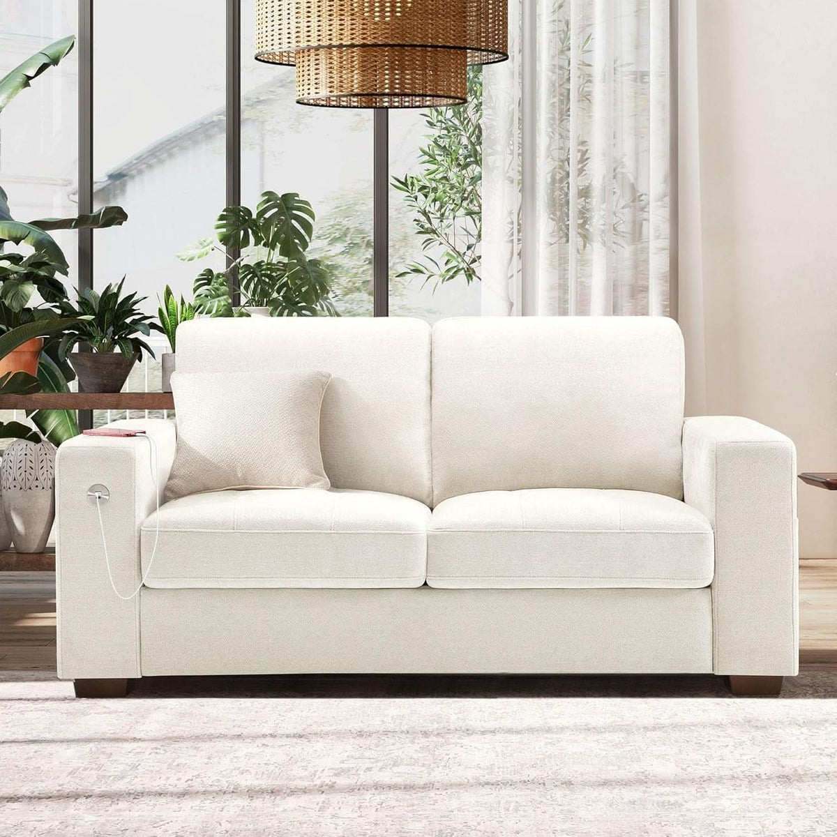70 Inch Gray Chenille Loveseat With USB C Ports And Plush Cushions by ShipItFurniture