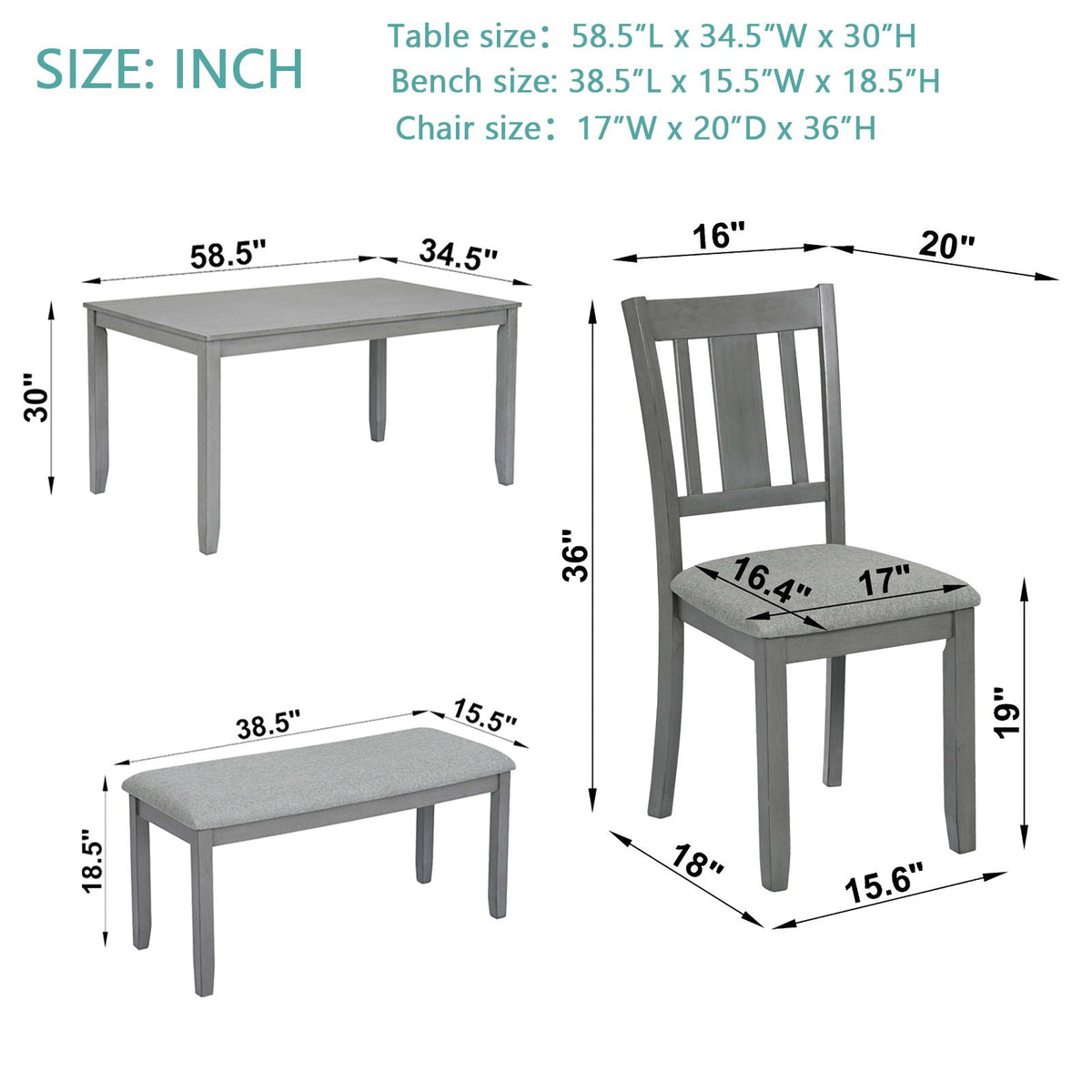 Kitchen Dining Set, Rectangular Dining Table With Upholstered Chairs by Unique Piece Furniture