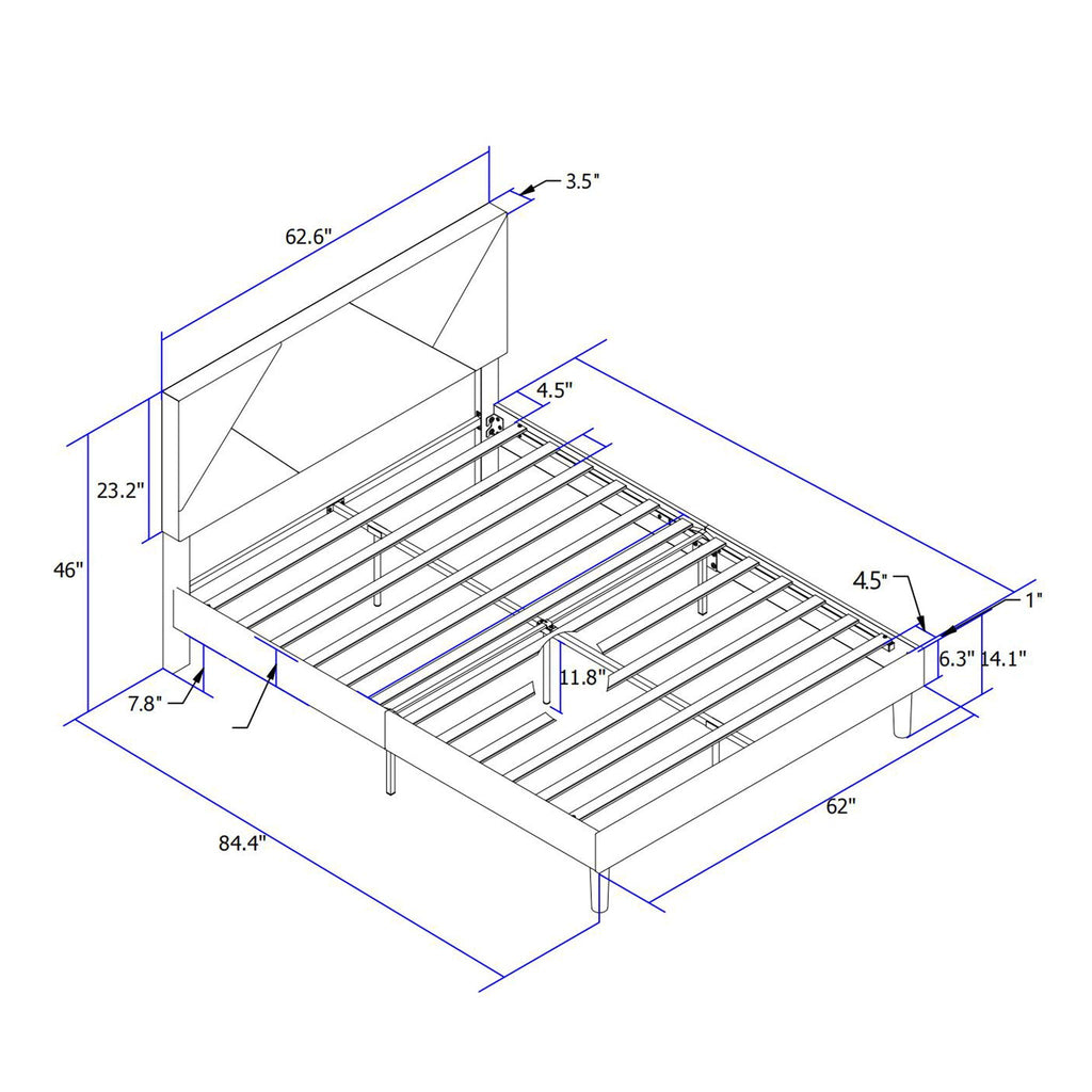 Upholstered Platform Bed Frame With Headboard, Wood Slat Support by Unique Piece Furniture