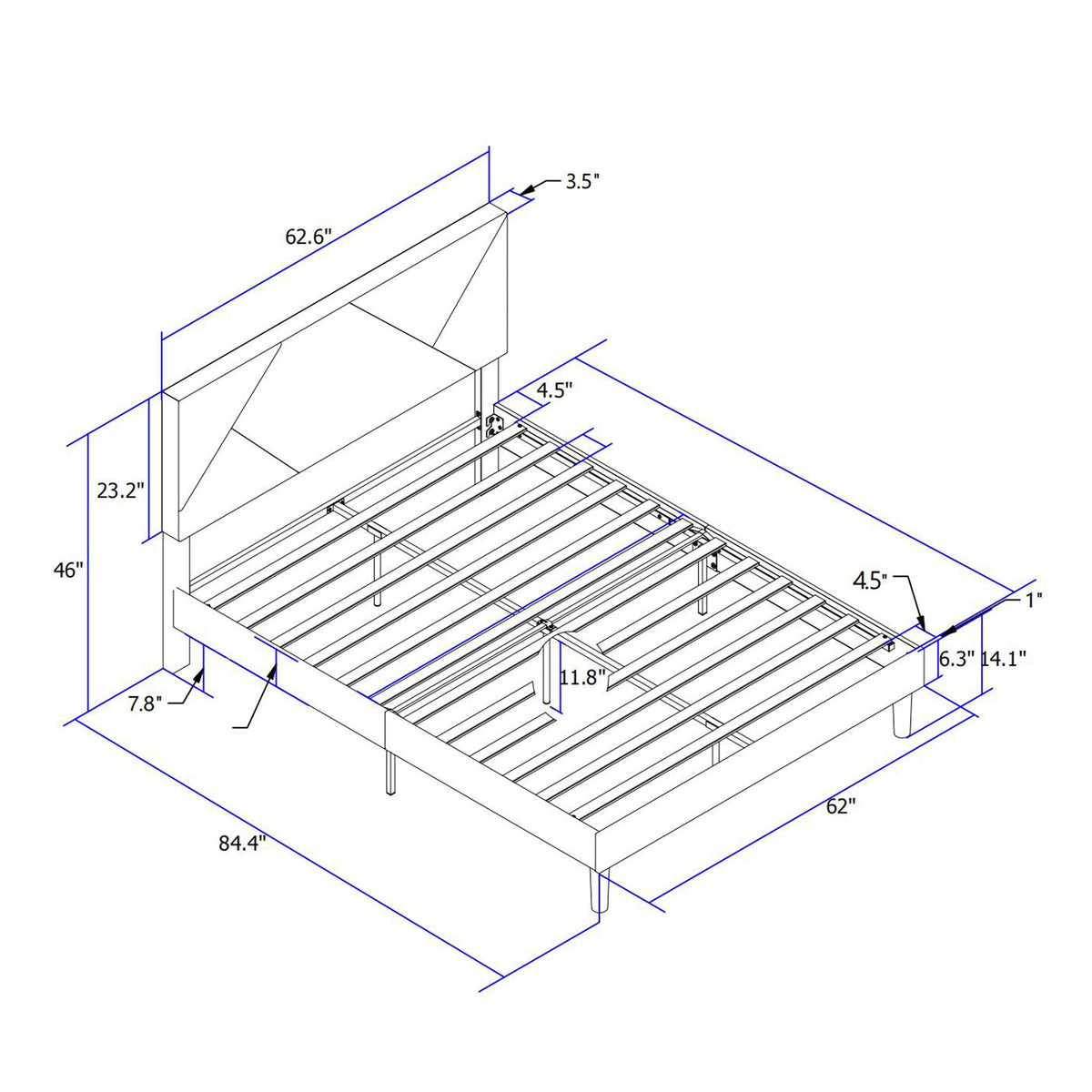 Upholstered Platform Bed Frame With Headboard, Wood Slat Support by Unique Piece Furniture