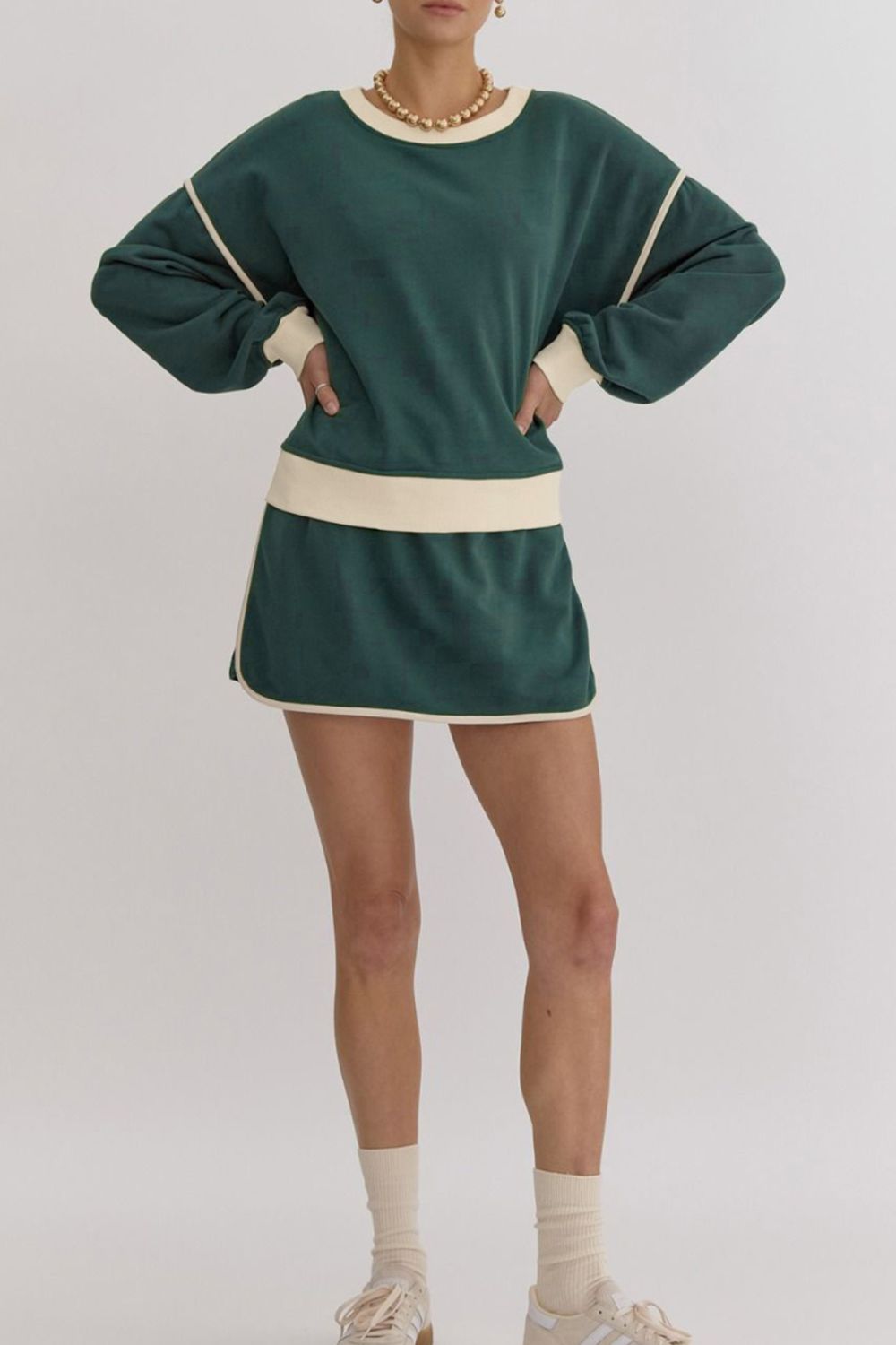 Contrast Trim Round Neck Top and Skort Set by Wild and Free Boutique