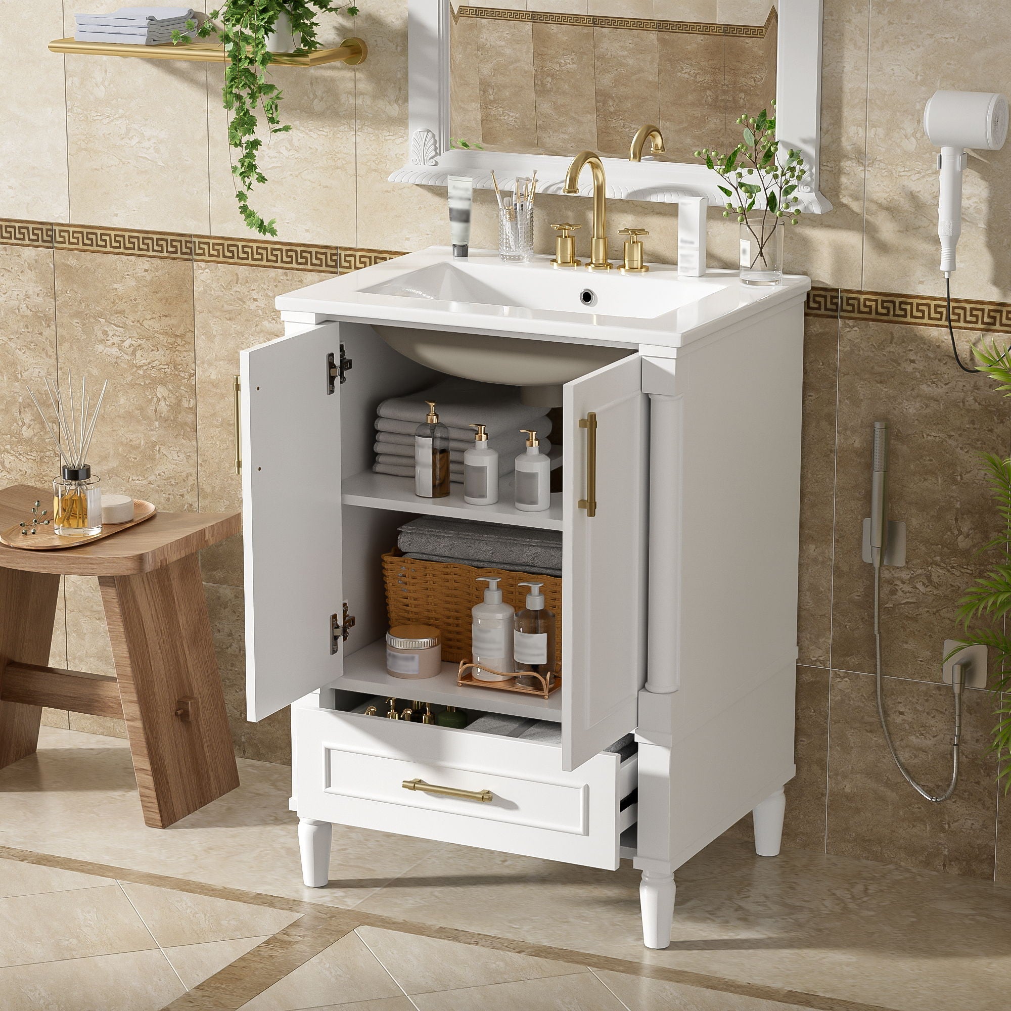 Bathroom Vanity With Ornate French Cylinder Legs, Soft Close Drawer by Unique Piece Furniture