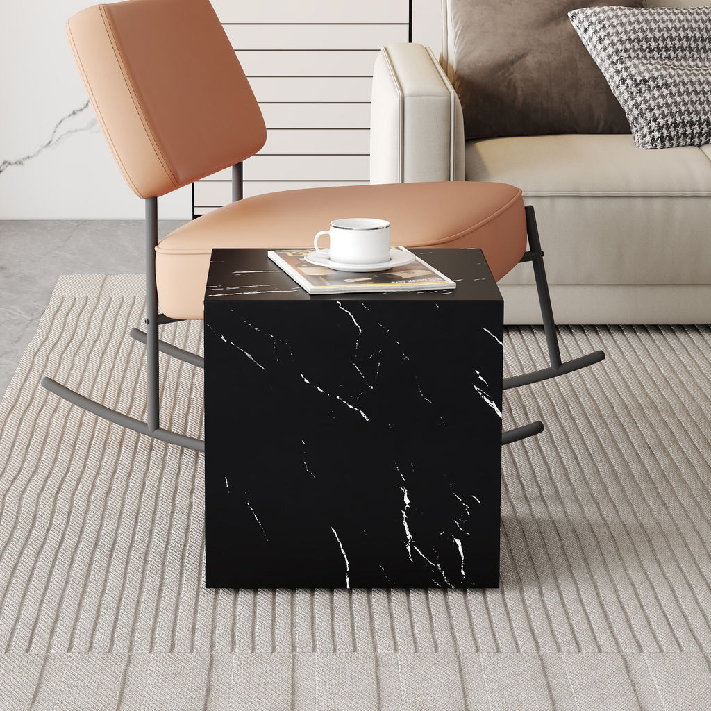 Luxurious Marble Texture Coffee Table Cube Design Elegant Living Room Accent - Black by Unique Piece Furniture