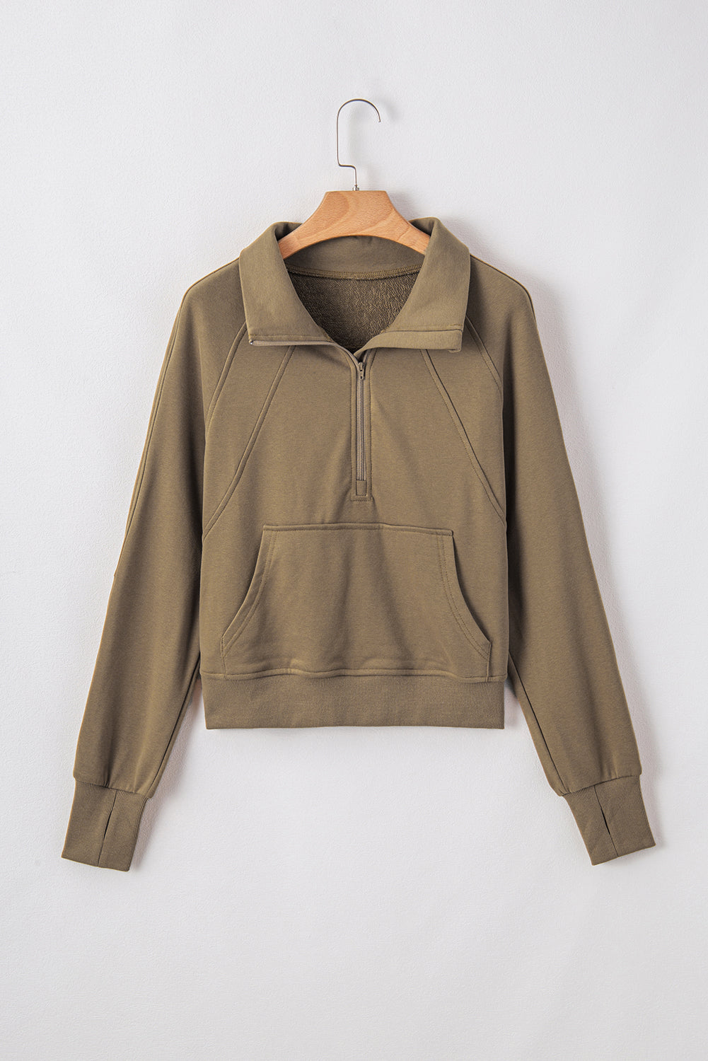 Smoke Green Quarter Zip Stand Neck Kangaroo Pocket Sweatshirt by Wild and Free Boutique