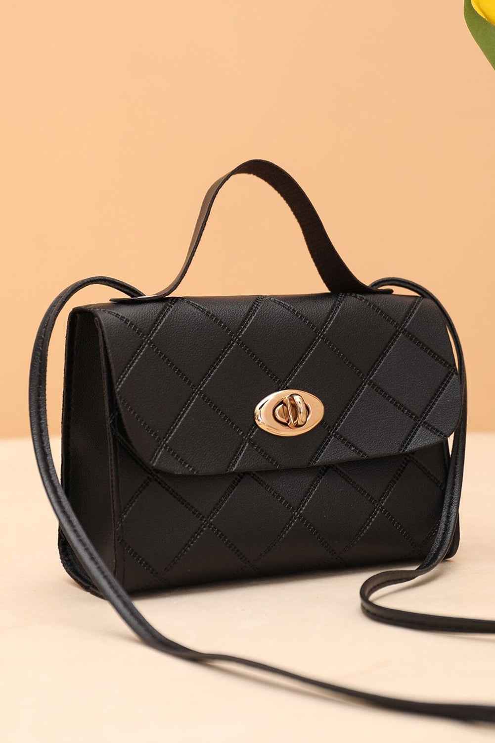 Black PU Leather Diamond Pattern Messenger Bag by Wild and Free Boutique