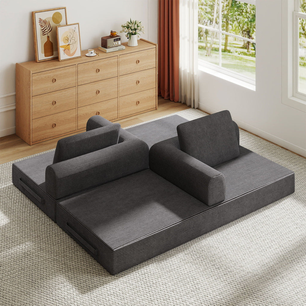 Convertible Sleeper Sofa Bed With Cylindrical Pillow, Fixed Shape Frame by Unique Piece Furniture