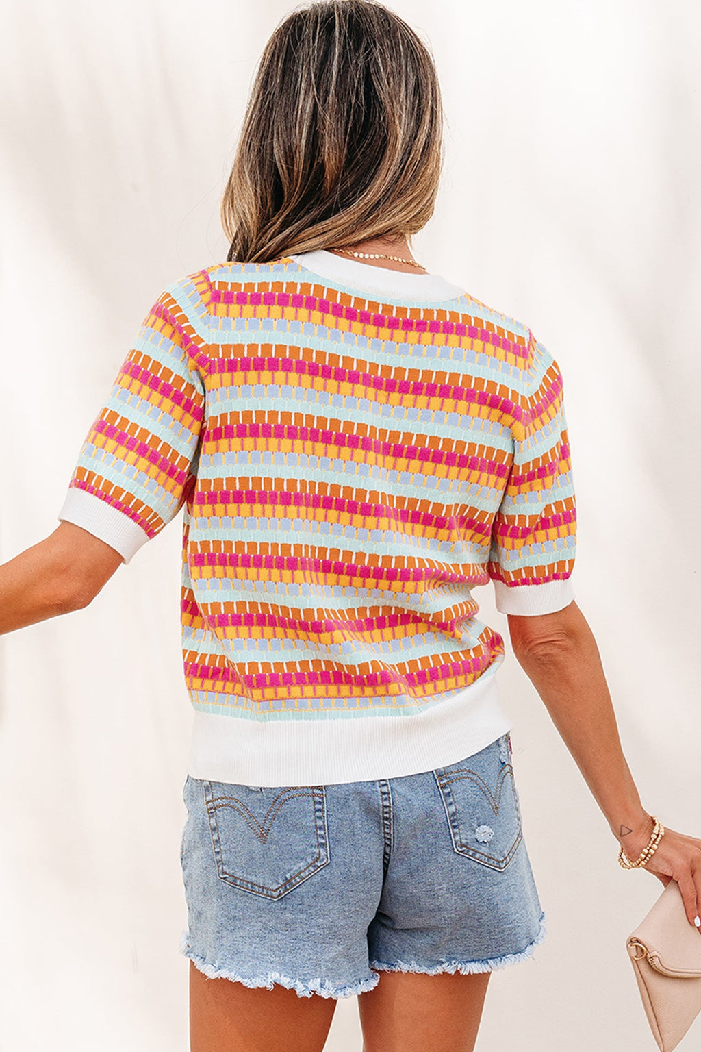 Purple Abstract Striped Knit Short Sleeve Sweater by Wild and Free Boutique