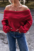 Racing Red Off-the-shoulder Knit Sweater by Dear-Lover Dropshipping
