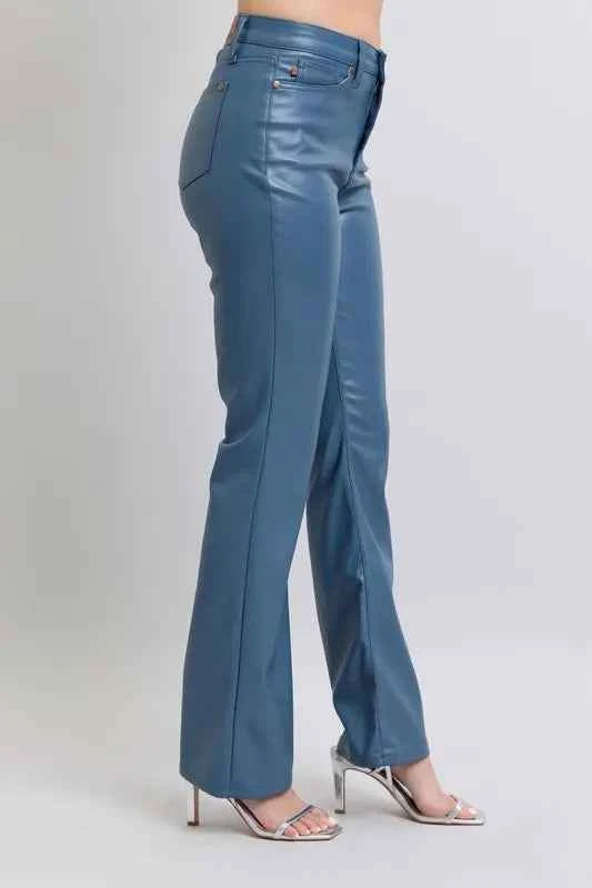 Judy Blue Full Size High Waist Tummy Control Faux Leather Bootcut Pants Plus Size by Wild and Free Boutique
