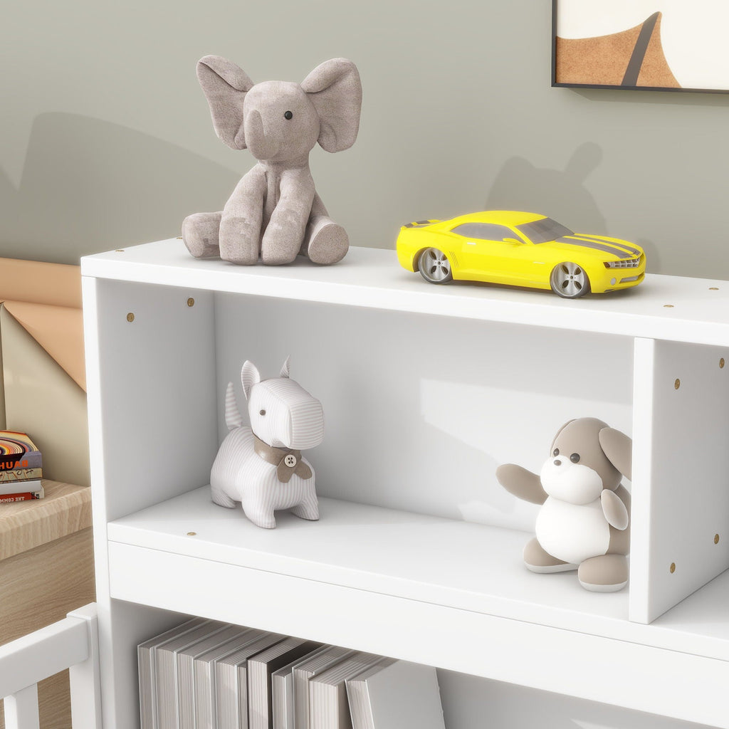 Floor Bed With Bedside Bookcase, Shelves, Guardrails by Unique Piece Furniture