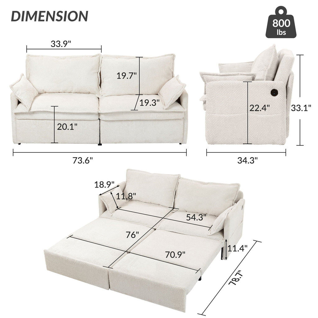 Pull Out Sofa Bed, Convertible Sleeper Sofa Couch, Side Storage, And USB / C - Type Charging Ports Chair by Unique Piece Furniture