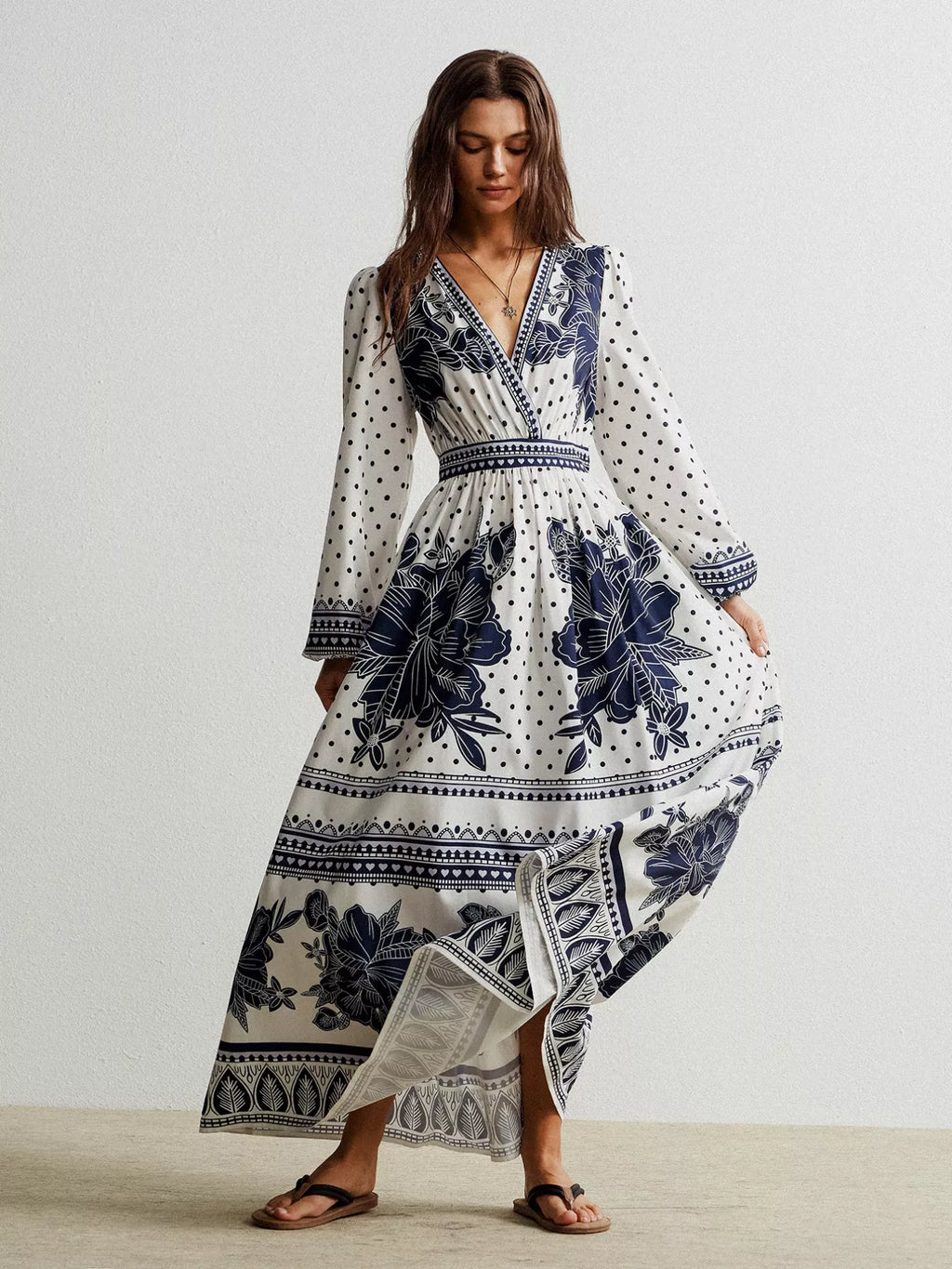 Floral Print Long Sleeve Maxi Dress by Simply Love