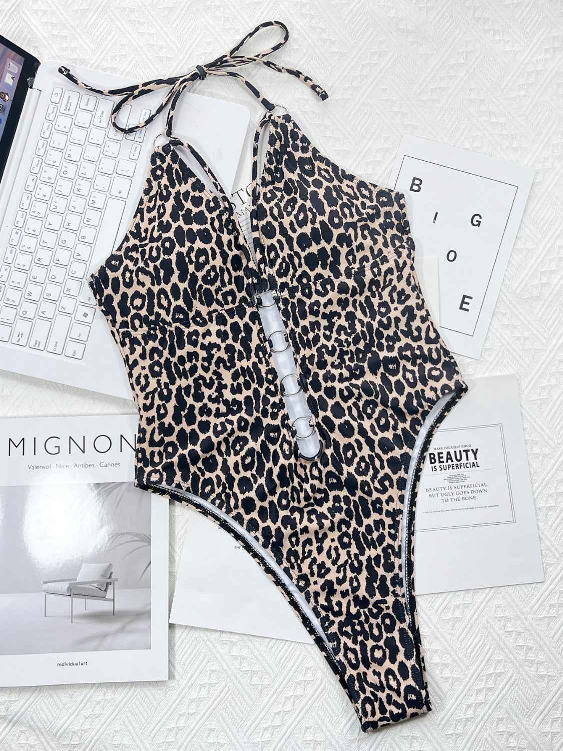 Leopard Cutout Halter Neck One-Piece Swimwear by Wild and Free Boutique