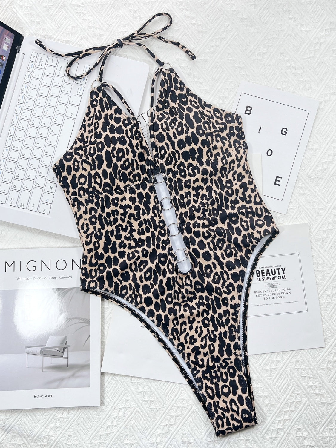 Leopard Cutout Halter Neck One-Piece Swimwear by Wild and Free Boutique