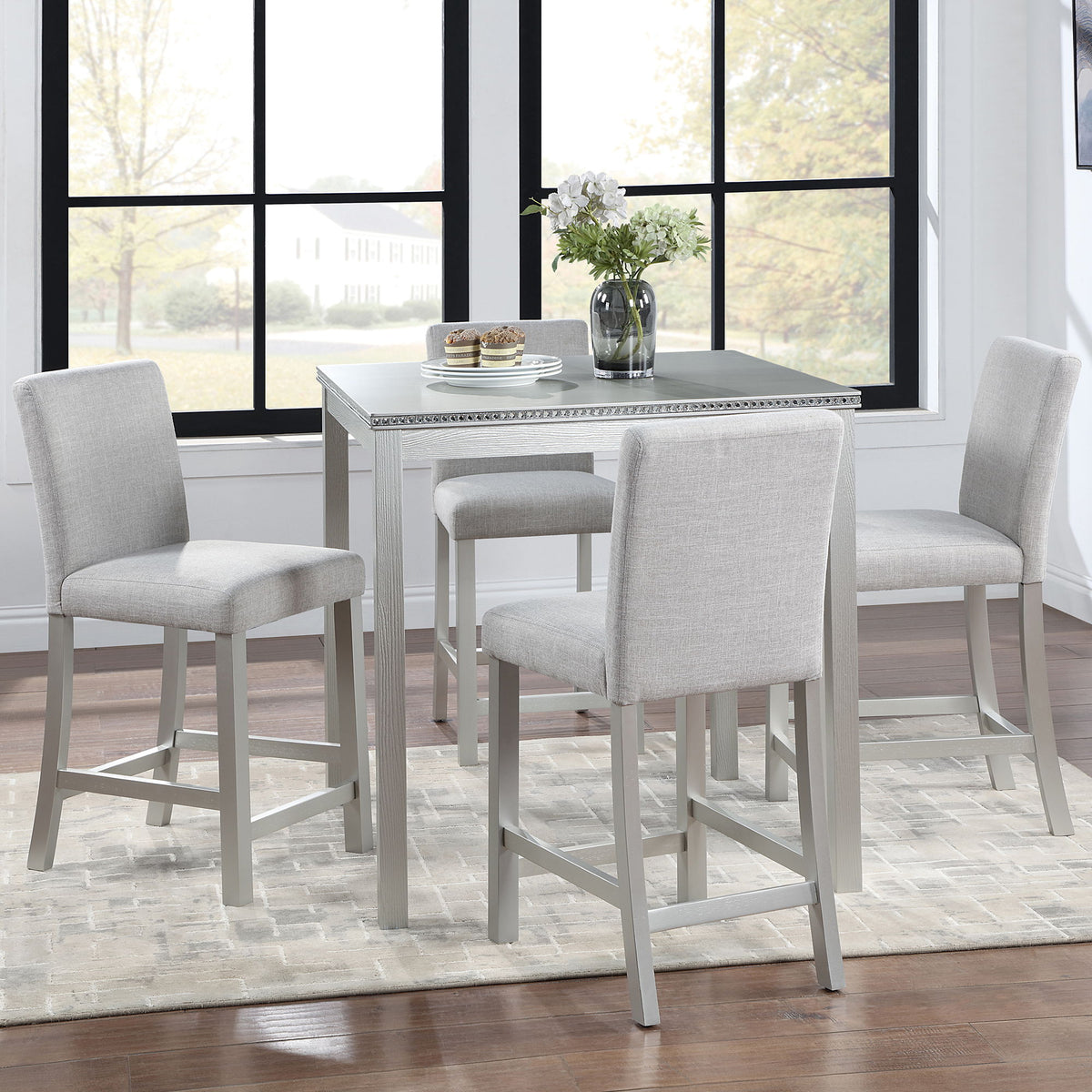 5 Piece Counter Height Table Set, Square Table And 4 Upholstered Chairs by Unique Piece Furniture