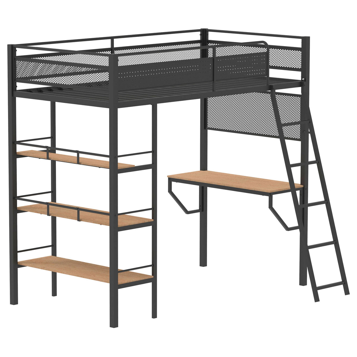 Campus 3-shelf Metal Twin Workstation Loft Bed Matte Black by Unique Piece Furniture