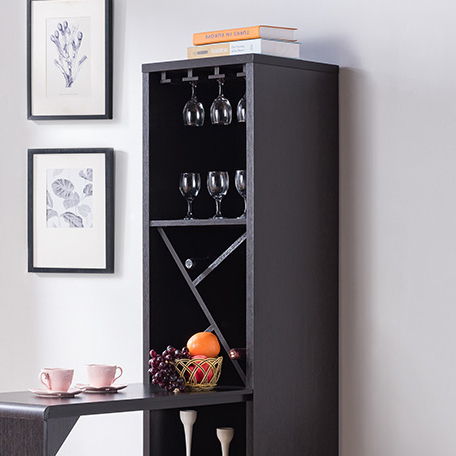 Bar Cabinet, Extended Table Kitchen Cabinet With Wine Bottle Compartment & Open Shelving - Red Cocoa by Unique Piece Furniture
