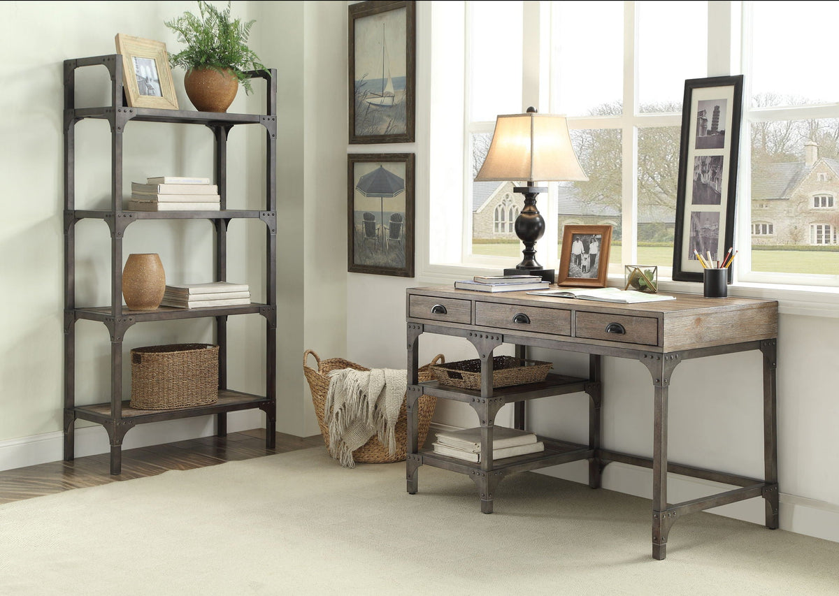 Gorden - Weathered Antique Metal Writing Desk - Oak by Unique Piece Furniture