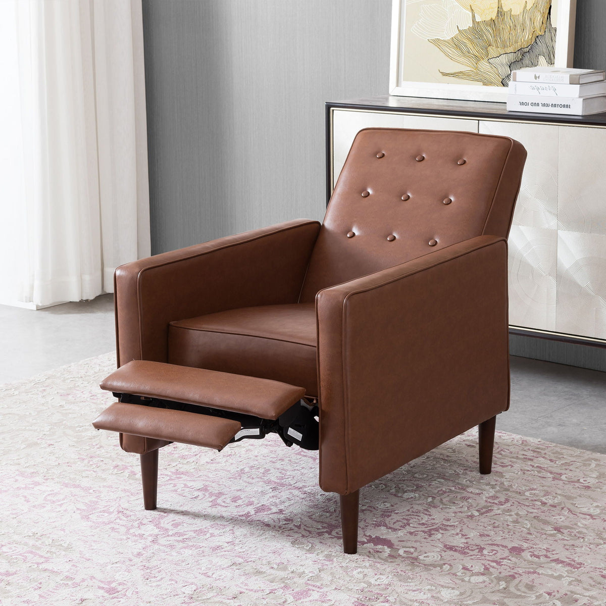 Mid-Century Modern Recliner With Button Tufted Waffle Stitch by Unique Piece Furniture
