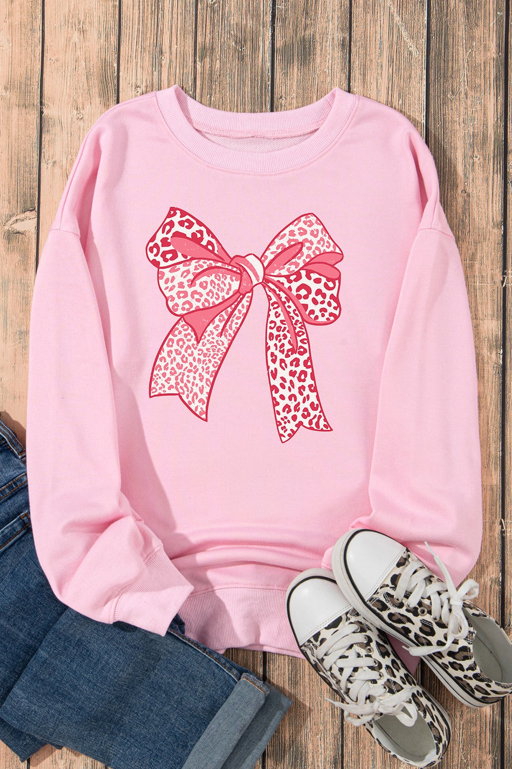 Bow Graphic Round Neck Long Sleeve Sweatshirt by Wild and Free Boutique