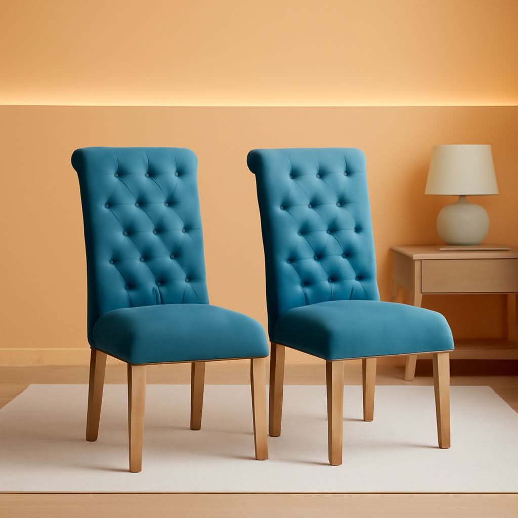 Blue Tufted Parsons Dining Chair With Solid Wood Frame by ShipItFurniture