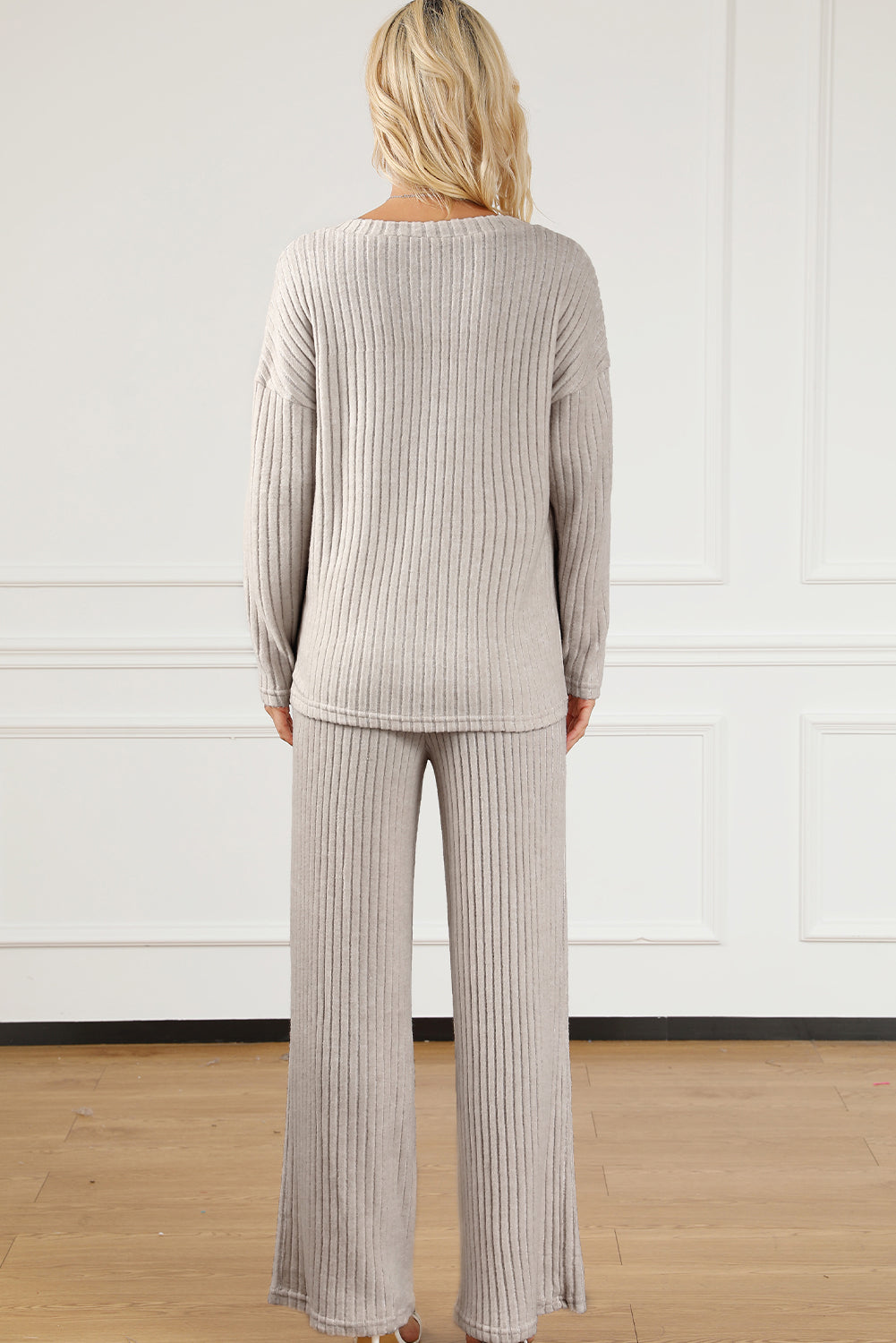 Ribbed V-Neck Top and Pants Lounge Set by Wild and Free Boutique