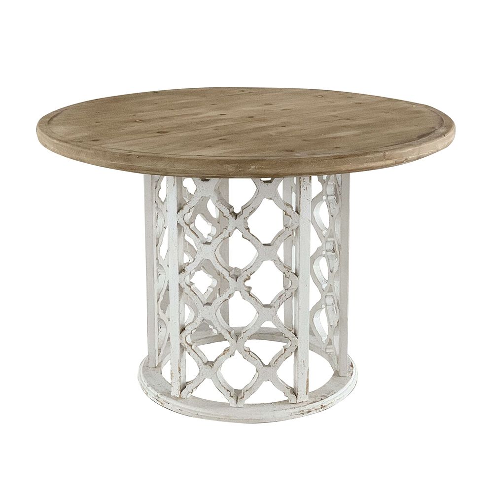 Round Wooden Dining Table With Ornate Cut Out Base - Brown / Antique White by Unique Piece Furniture