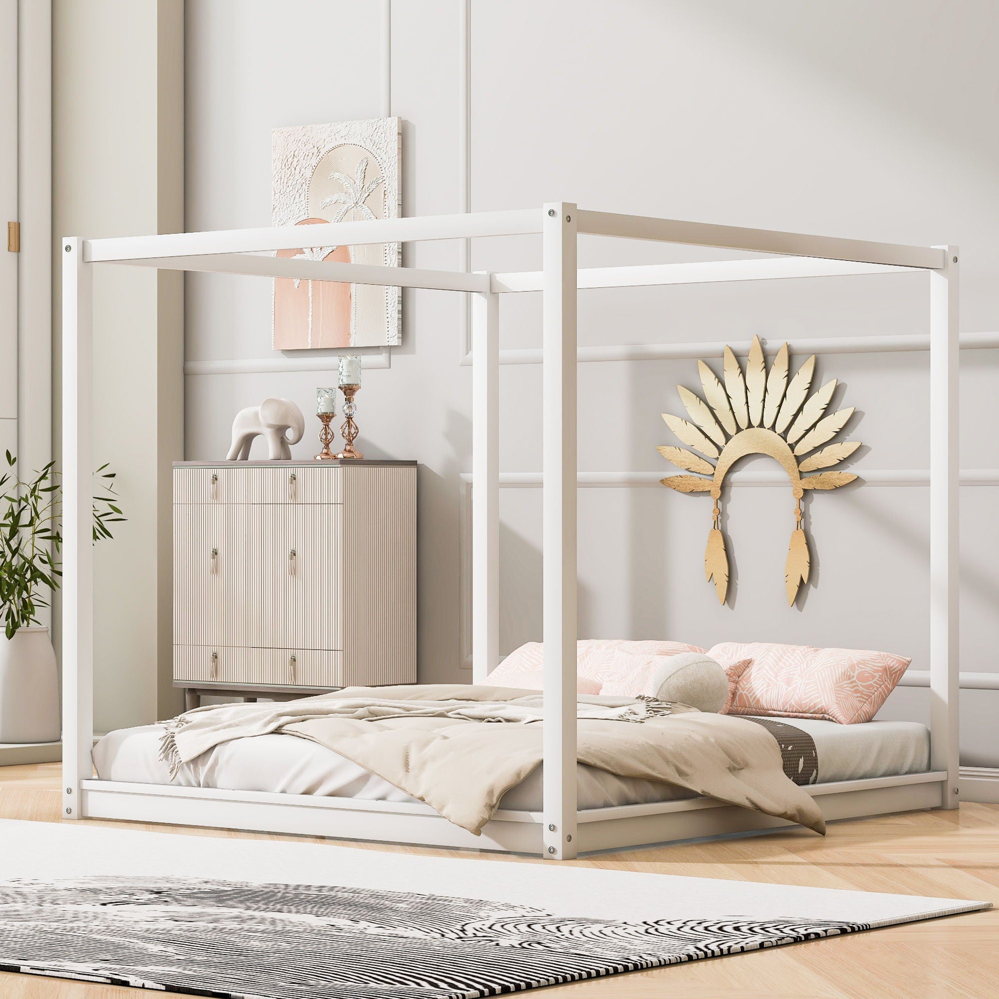 Wood Canopy Platform Bed With Support Legs And Airflow Slats by Unique Piece Furniture