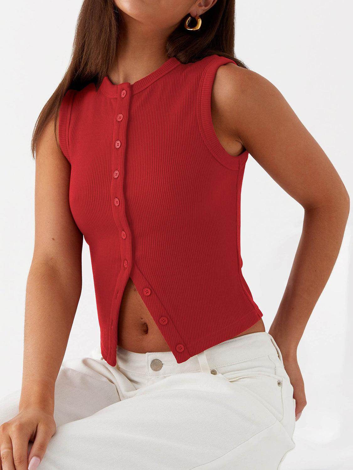 Lovelet Button Up Round Neck Tank for Stylish Comfort by Selvanelle