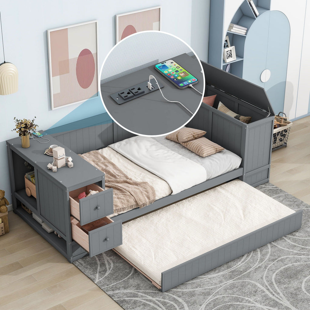 Daybed With Storage Arms, Trundle And Charging Station by Unique Piece Furniture