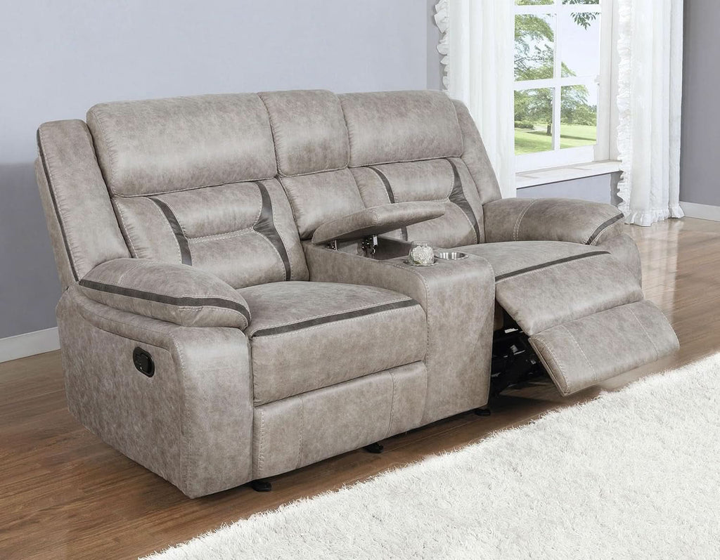 Taupe Recliner Loveseat With Center Console Manual Recline by ShipItFurniture