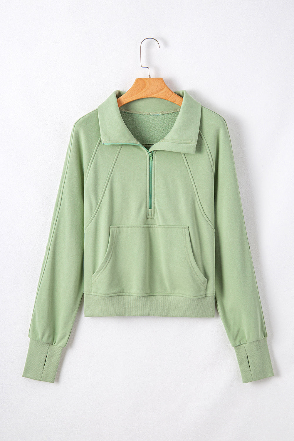 Smoke Green Quarter Zip Stand Neck Kangaroo Pocket Sweatshirt by Wild and Free Boutique