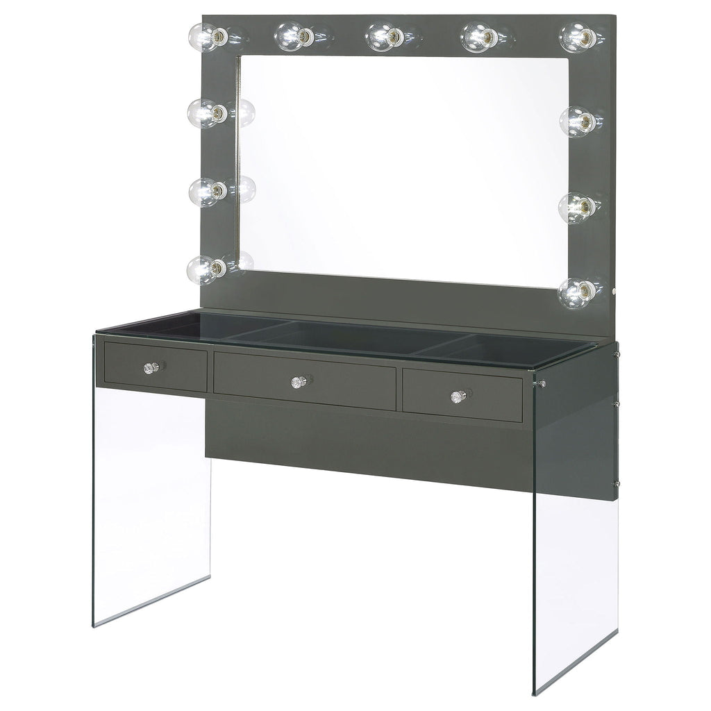 Afshan 3-drawer Vanity Set with Lighting Grey High Gloss by Unique Piece Furniture