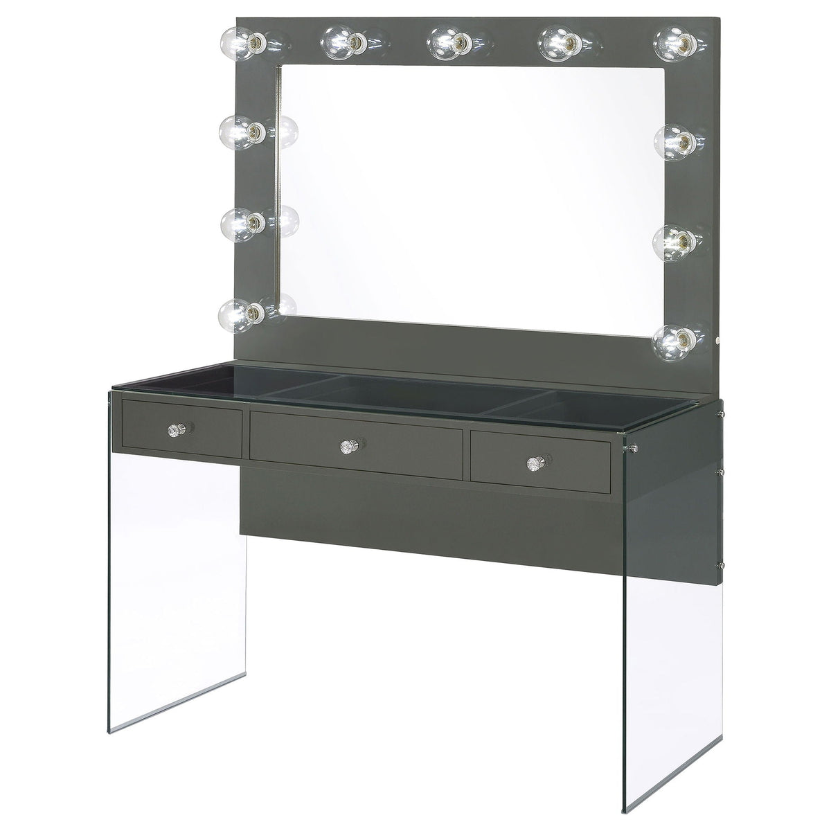 Afshan 3-drawer Vanity Set with Lighting Grey High Gloss by Unique Piece Furniture